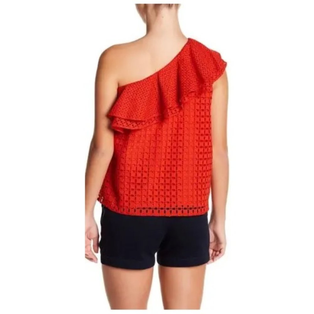 J.Crew Red One Shoulder Ruffle Eyelet Top - Picture 2 of 9